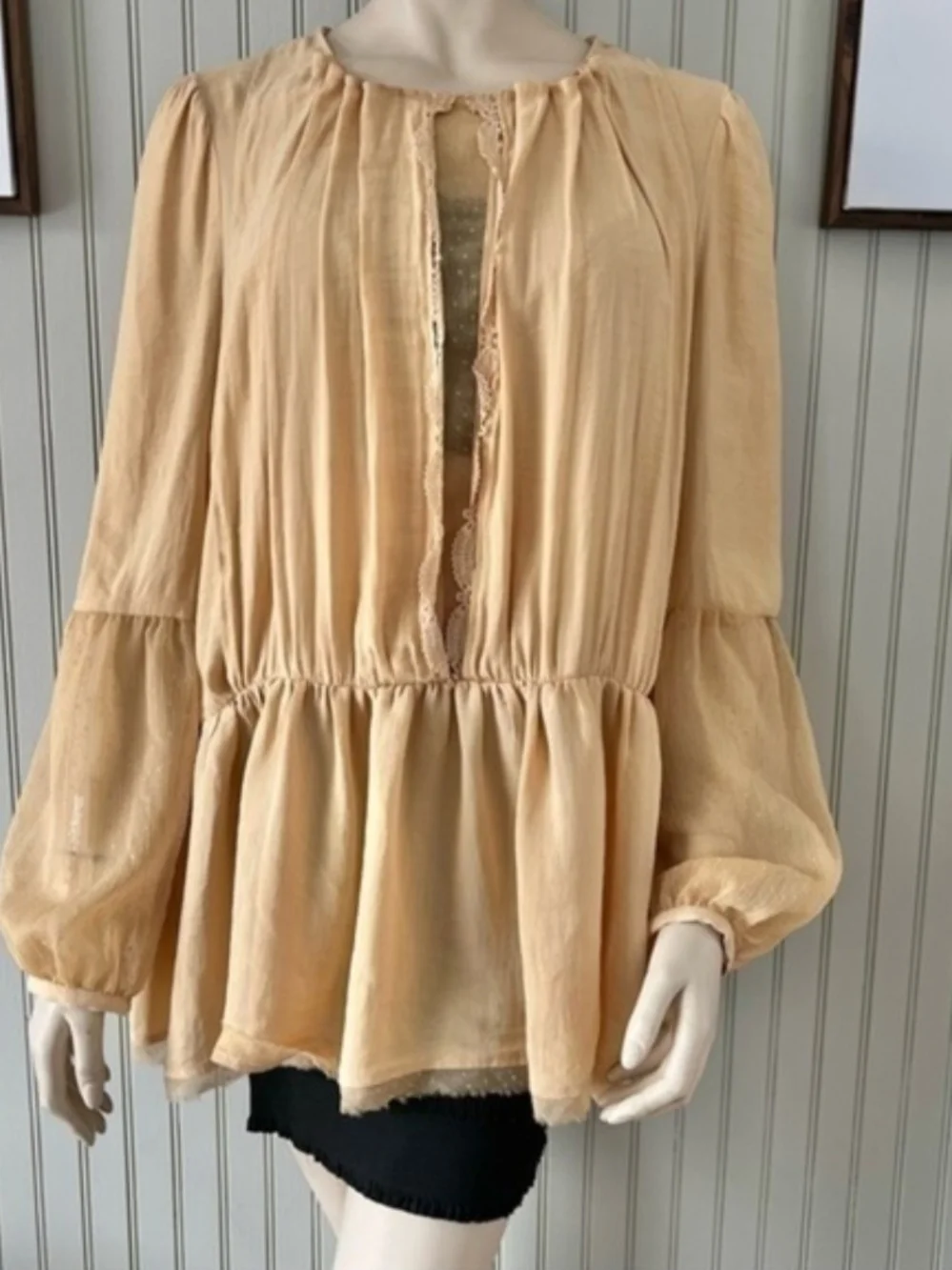 Free People Peplum Lace-Trim Blouse
